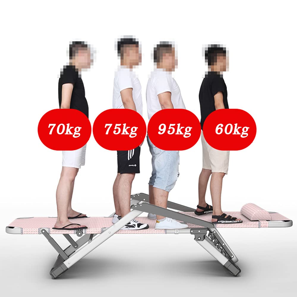 Składane leżaki Łóżka ogrodowe Fotele rozkładane Oversize z poduszką pod głowę, leżaki w zestawie Poduszki do ogrodu Patio na świeżym powietrzu Krzesło wypoczynkowe Obciążenie do 150 kg/różowy/a