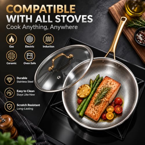 SYXUMLKLS Titanium Frying Pans for Cooking, No Coating Good for Health,Hammered Texture Design Nonstick, with Lid(12 Inch) - image 5