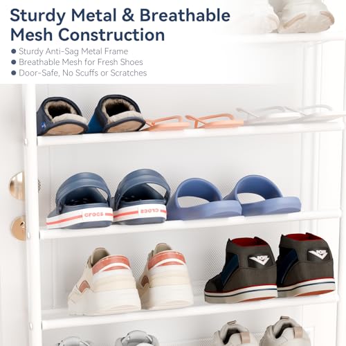 Image of Whitmor 36 Pair Over The Door Shoe Organizer, 12 Tier Hanging Shoe Organizer, Heavy Duty Metal & Mesh Shoe Holder, Hanging Shoe Rack for Closet Organizer & Storage, 74 inchL x 21.7 inchW x 7.5 inchH, Matt White