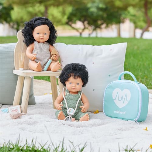 Image of Miniland Doll 15'' Caucasian Curly Black Hair Boy (Box) - Made in Spain, Anatomically Correct, Quality, Inclusion