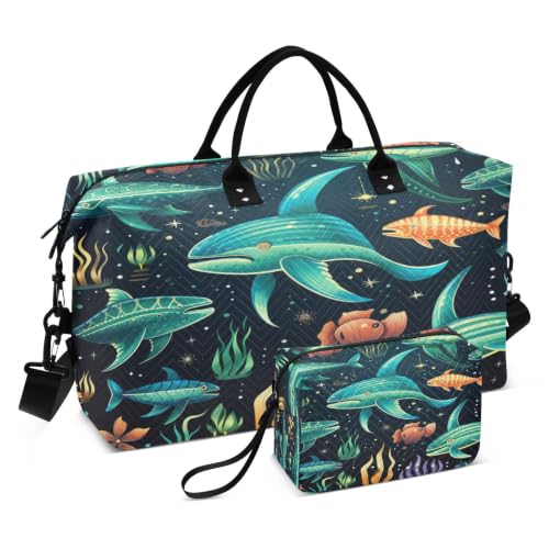 Sac de sport de natation requin avec trousse maquillage voyage pour femmes et filles