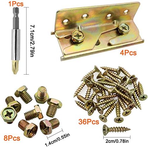 Dreamtop 4 Sets Non-Mortise Bed Rail Brackets Heavy Duty Rust Proof Bed Rail Brackets Hardware Frame Bracket Fittings Fastener (Screws and Magnetic bit Holder Included)