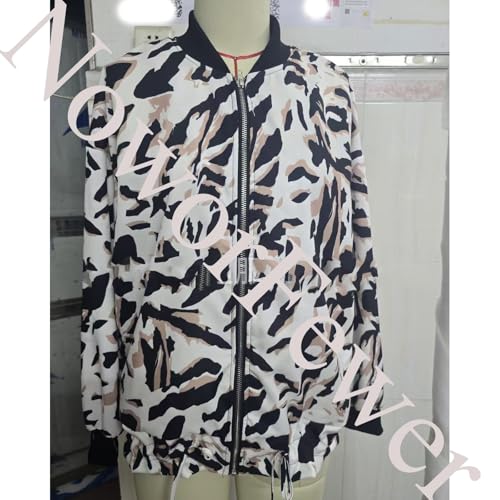 Women's Fall Zebra Print Zipper Bomber Jacket, Spring Long Sleeve Jackets Fashion Round Neck Cheetah Print Coat2