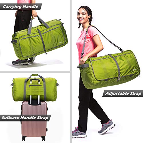 Gonex 100L Large Foldable Travel Duffle Bag with Shoes Compartment, Packable Lightweight Water Repellent Duffel Bag for Camping Gym Weekender Bag Yellowish green