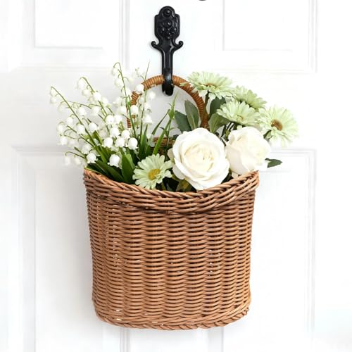 Woven Hanging Wicker Basket for Front Door Handmade Rattan Hanging Wall Baskets for Garden Farmhouse Home