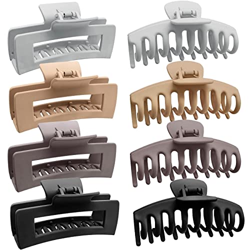 Nlus Large Hair Claw Clips, 8 Pack Hair Clips For Women Girls, 2 Styles Banana Square Jaw Clips, Strong Hold Matte Claw Hair Clips For Thick Hair & Thin Hair(Light Grey, Brown, Khaki,Black) #TOP20