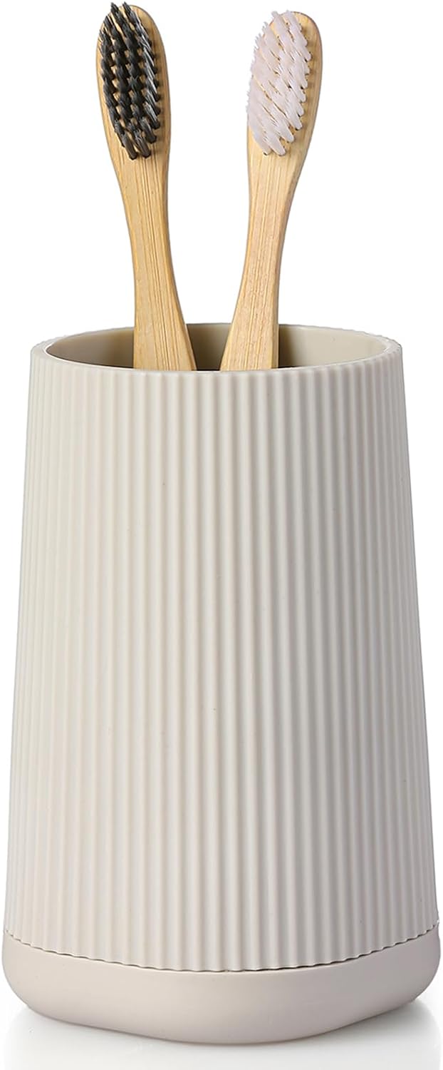 YAUKPH Small Single Toothbrush Holder with Silicone Bottom Beige