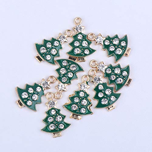 Amosfun 10Pcs Christmas Pendant Charms Crystal Rhinestone Christmas Tree Charms Diy Christmas Jewelry Craft Making Accessories For Necklace Bracelet Earring #TOP6