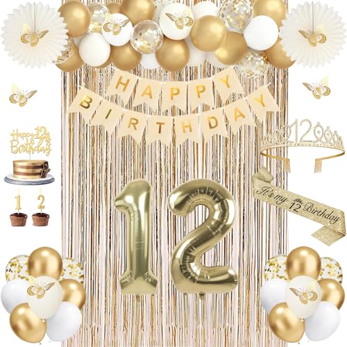 12th Birthday Decorations for Girls, Champagne Gold Happy 12 Year