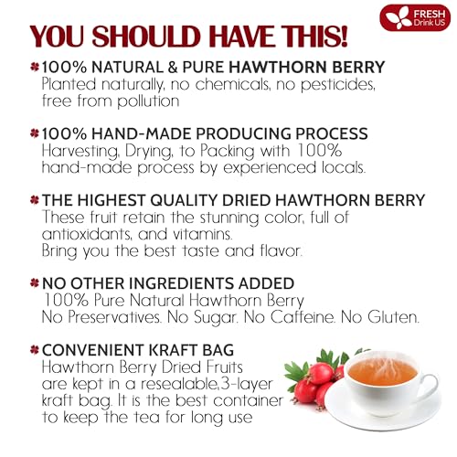 Image of FreshDrinkUS, 16oz Premium Dried Hawthorn Berries - All-Natural, Non-GMO, Perfect for Tea, Smoothies, Baking & Snacking - Healthy, Versatile Superfood