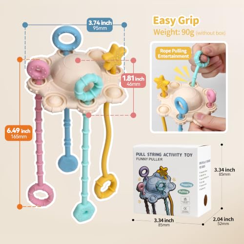 Image of Montessori Pull String Toy Silicone Travel Toy | Food Grade Silicone Early Development Toy, Fine Motor Skills Sensory Toys, Montesorri Gifts (Cream Color)