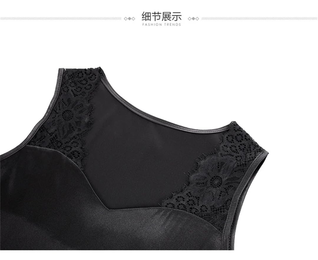 Camicette da donna in seta canotte in pizzo tinta unita senza maniche gilet in raso allentato