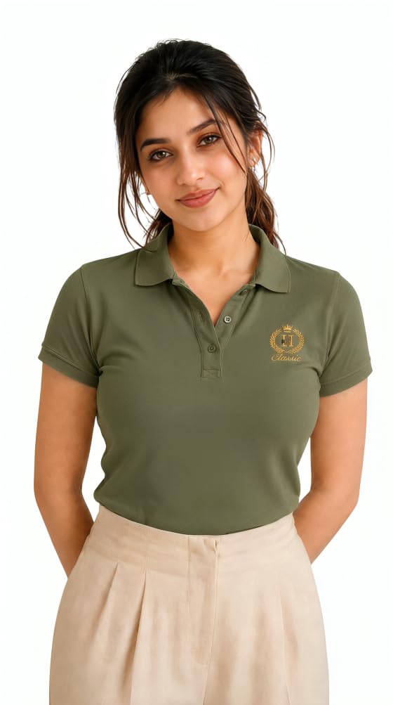 Bonkers Corner Women's T-Shirt|Half Sleeve Polo Collar T-Shirt for Woman|Cotton Blend Stretch Casual Top Size:- S to 2XL in neutral