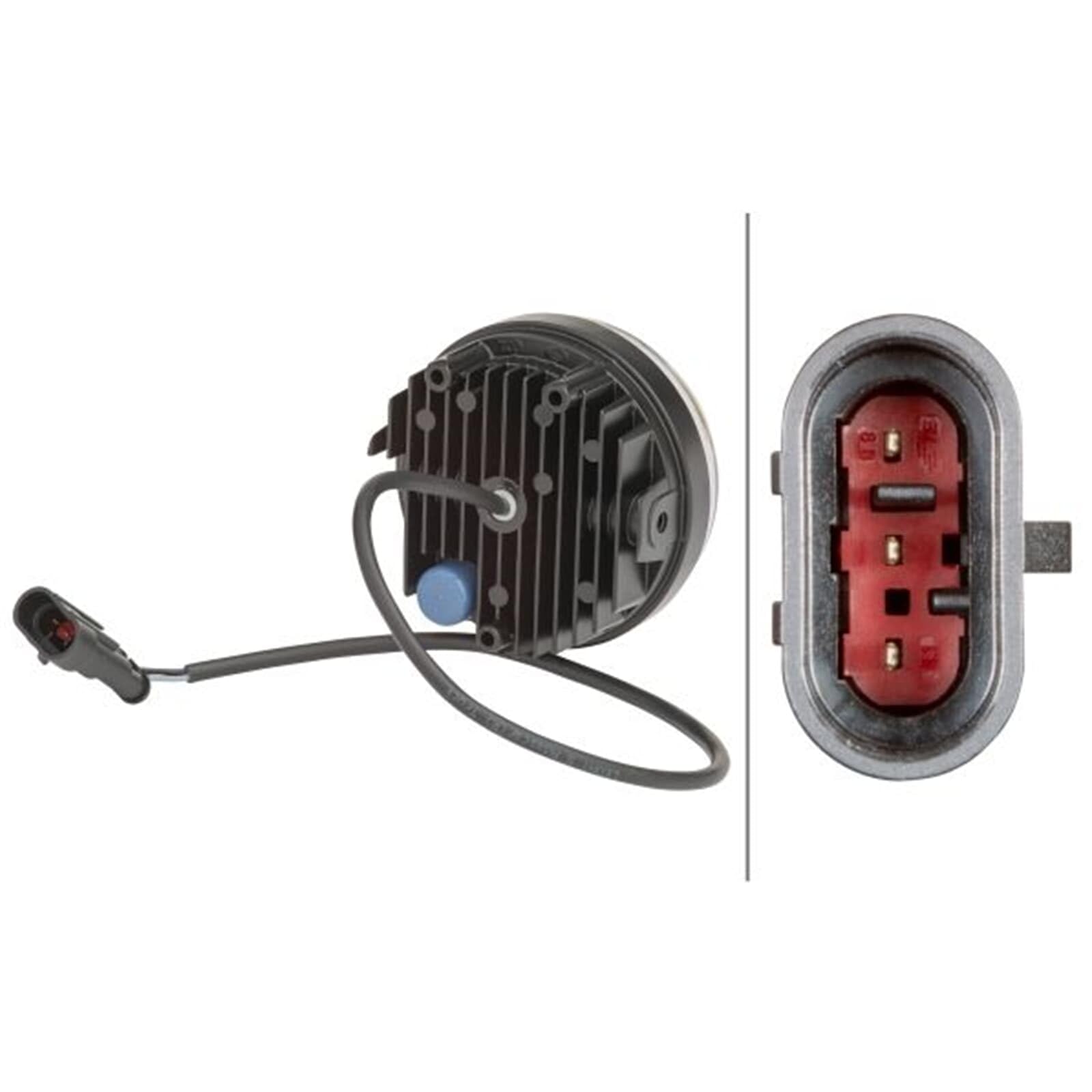 HELLA LED Światła do jazdy w dzień - 90mm - 24V / 12V - okrągły - przezroczysty - Przewodu: 500[mm] - Wtyczki: AMP - z lewej - Ilość: 1 - 2PT 009 599-111