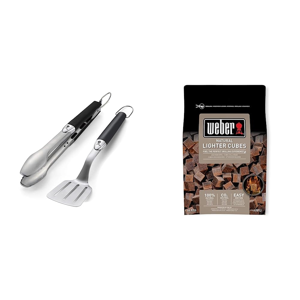 Weber Kit 2 Ustensiles Cuisine Inox et 48 Cubes Allume-Feux Brun