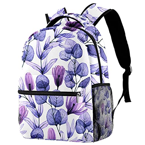 Sac à dos scolaire fleur pourpre aquarelle léger pour fille et garçon
