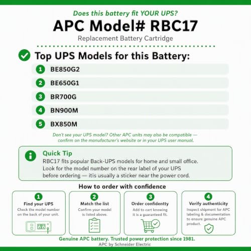 APC Genuine UPS Replacement Battery RBC17 for Models BE650G1 BE850G2 BR700G - image 3