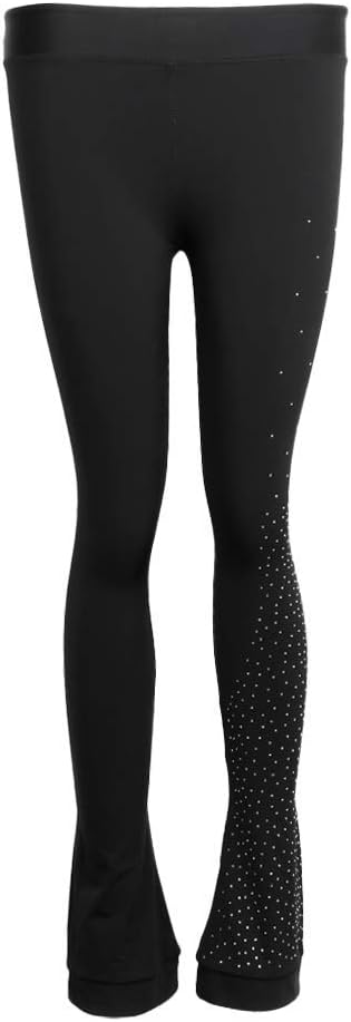 Figure Skating Polar Fleece Long Pants with Crystal - Gymnastics Trousers for Adult Kids Competition - Multiple Sizes 3XL Black