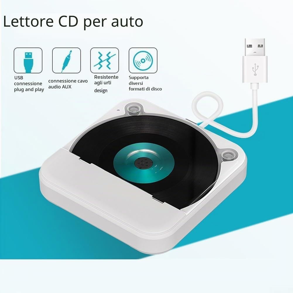Besttoolifes Lettore CD portatile esterno per auto, usb Plug-And-Play, porta AUX, cavo di prolunga USB