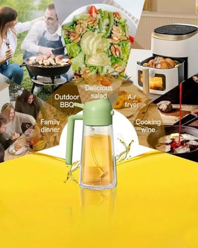 Miniatura 4 de Botella Pulverizadora De Aceite 2 En 1 Para Cocinar, Botella De Aceite De Vidrio Para Freidora, Ensalada, 470 Ml, Color Verde