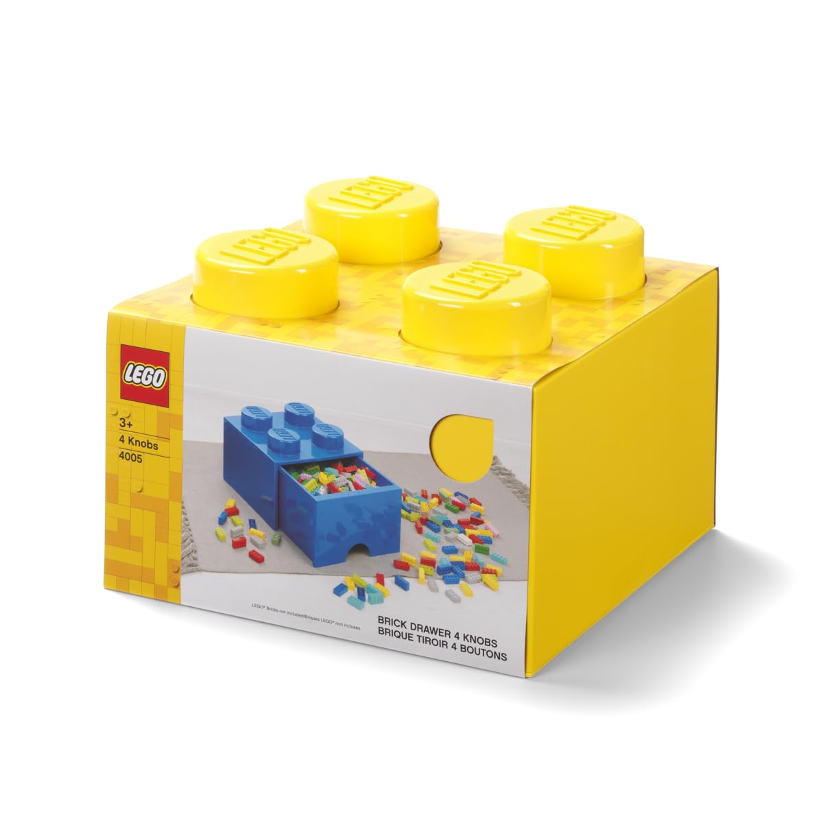 Brick with 4 Knobs and 1 Drawer Yellow - Storage Box for LEGO Toys Desk Drawers and Office Supplies Stackable Storage Box Home Decoration Toy Box