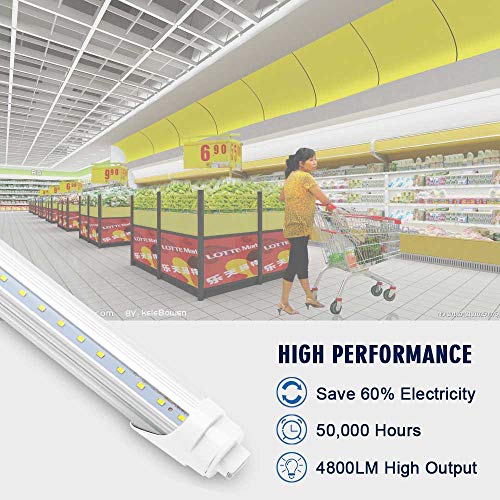 R17D/HO 8FT LED Light Tubes - JESLED LED Bulbs 45W (110w Equivalent), 6000K, 4800LM, Clear Cover, 8 Foot F96T12/CW/HO Fluorescent Bulbs Replacement, Ballast Bypass, Dual Ended Power (20-Pack) - Thumbnail 3
