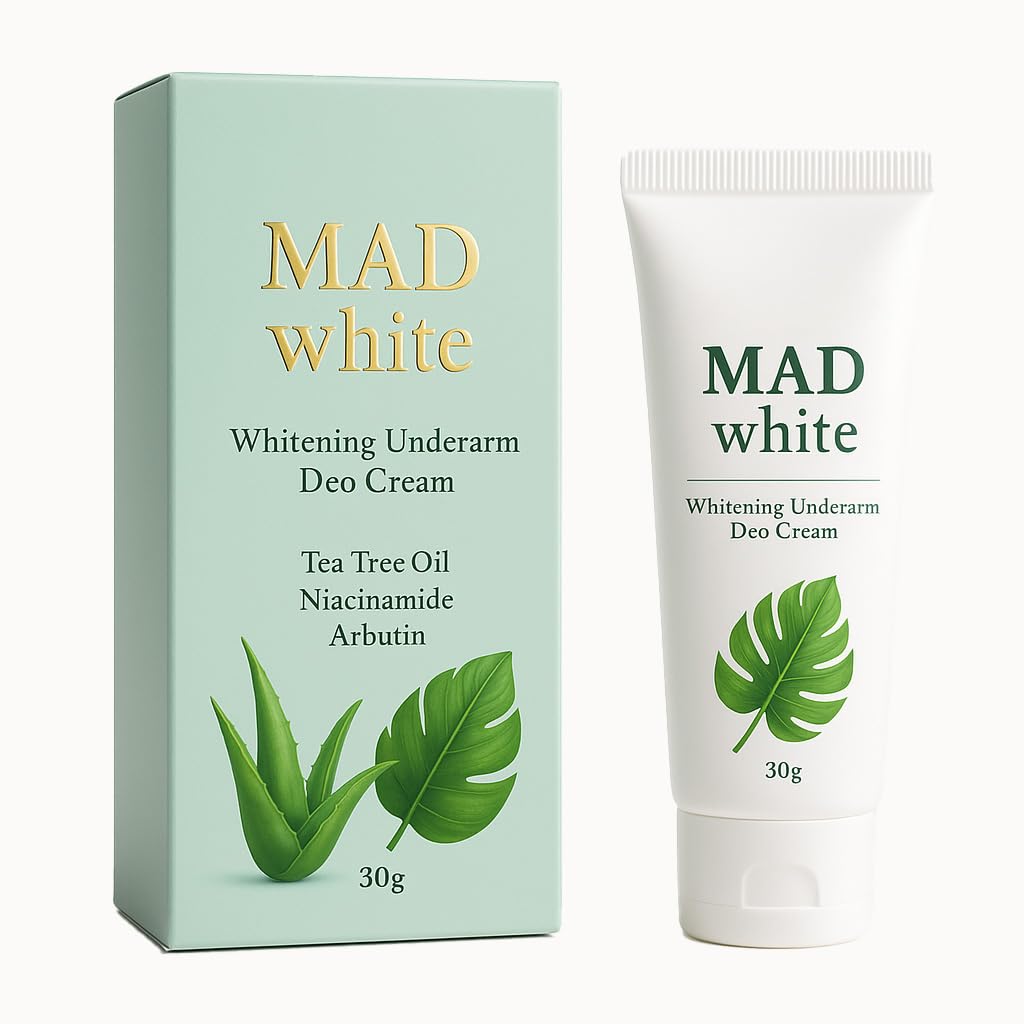 Mad White Whitening Underarm Deo Cream 30g, Gentle Moisturizing Cream for Dark Underarms, Elbows, Knees Care (1PCS)