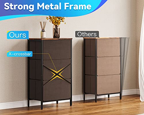 Kkl Dresser For Bedroom With 3 Drawers, Fabric Storage Nightstands, Small Chest Of Drawers, Bedside Table With Removable Bins Organizer Unit For Living Room Closet College Dorm Office, Brown #TOP6
