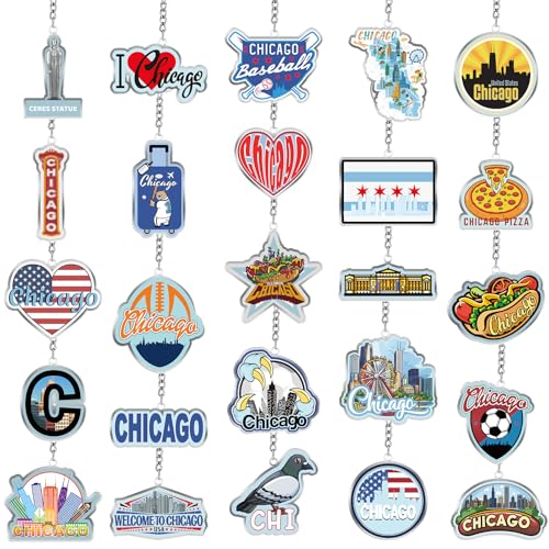 Image of Sureio 25 Pcs USA Souvenir Keychain Gifts Bulk Men California Los Angeles Texas Florida Chicago Silver Metal American Keyring
