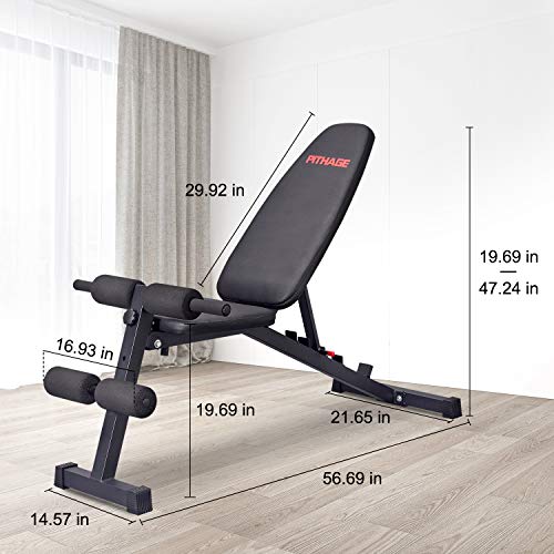 PITHAGE Weight Bench Adjustable Exercise Benches Strength Training Benches Press for Home Gym Full Body Workout Flat Incline Decline Utility Bench