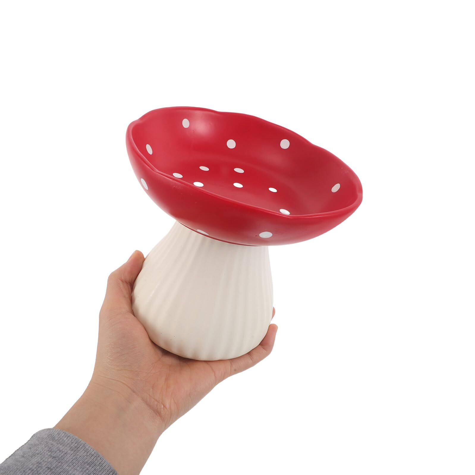 Ciotola Rialzata in Ceramica per Gatti e Cani Piccoli, Design a Fungo Rosso, Antiribaltamento Base Antiscivolo, Adatta a Postura Corretta e Alimentazione Anti-vomito per Gattini
