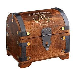 Casa Vivente Schatztruhe mit Gravur zum 70. Geburtstag, Personalisiert mit Namen, Aufbewahrungsbox aus dunklem Holz…