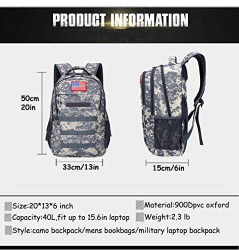 4land Camo Backpack for Boys,Army Boys Backpacks for Elementary Middle School Military,Camouflage Bookbag 40L - Image 3