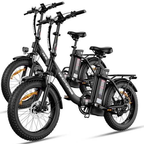 WINDHORSE 2PCS Foldable Electric Bike, 983W Peak Motor, 48V 15.6Ah Removable Battery E-Bike, 20MPH, 55 Miles, Full Suspension, 20" Fat Tire Commuter Ebike, Folding Electric Bicycle for Adults & Teens
