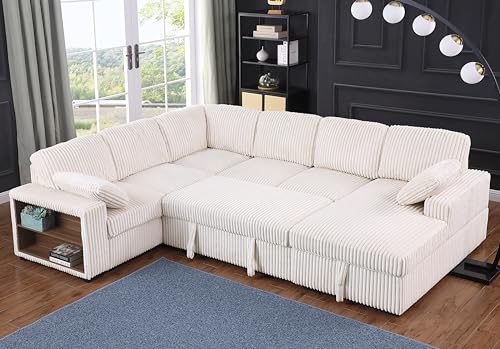 Image of ERYE 117-Inch Oversized U-Shaped Sleeper Sectional Sofabed, U Shaped Pull Out Sleeper Couch Corner Convertible Sectional Sofa Bed with Right Facing Storage Chaise for Living Room
