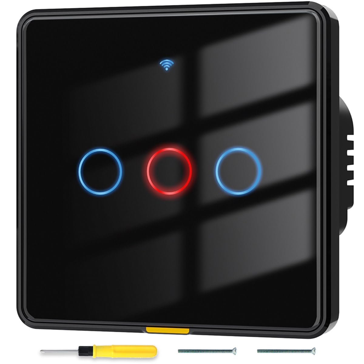 Interruptor táctil WiFi negro, interruptores de luz inteligentes de 3 gangs compatibles con Alexa y Google Home Interruptor de control remoto sin Internet (tienen cableado neutro+sin neutro)