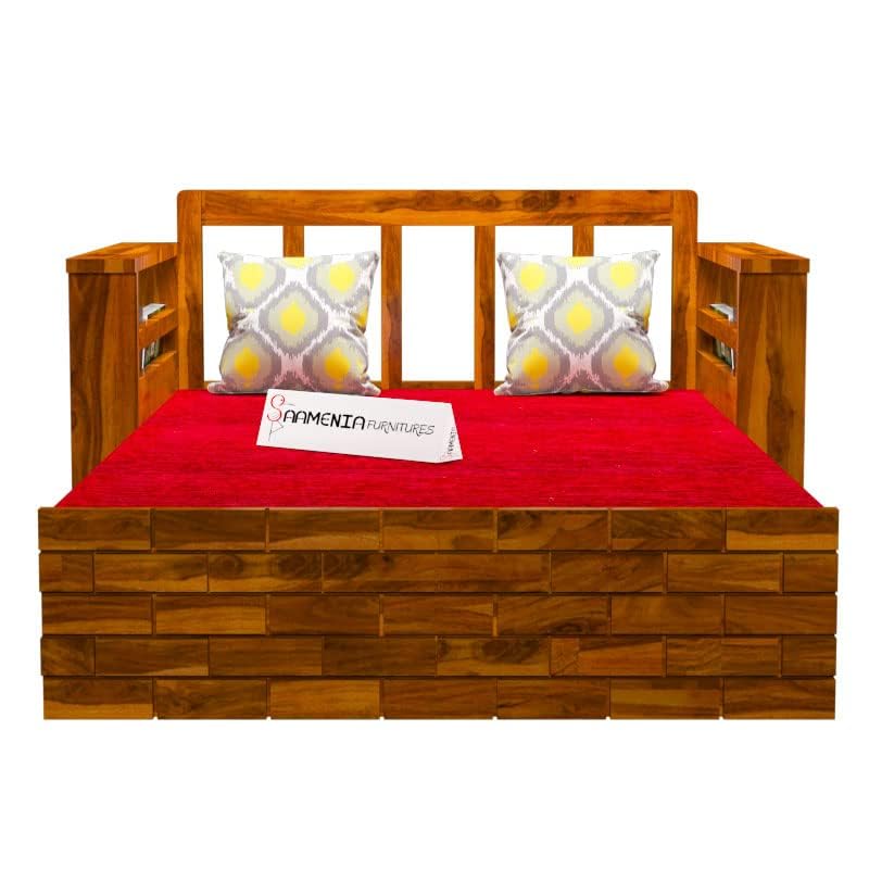 Image of Mamta Furniture Solid Sheesham Wooden 2 Seater Sofa Cum Bed with Storage for Living Room Furniture - Honey Finish