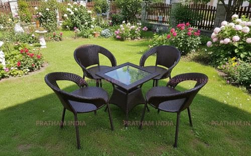Image of India Outdoor Indoor Patio Set Bistro Set Wicker Chair Patio Set for Living Room Dining Room Lawn Balcony Outdoor Garden Chair Set with Glass Table
