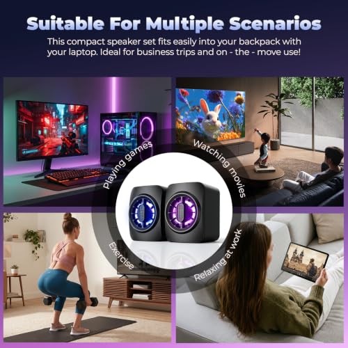 OFFSIR Computer Speakers,RGB PC Speakers, USB Powered 3.5mm Aux Speaker for Desktop, PC, Laptop, Tablet - Small Computer Speakers | Clear Sound & 7-Color Dynamic Lighting - image 4