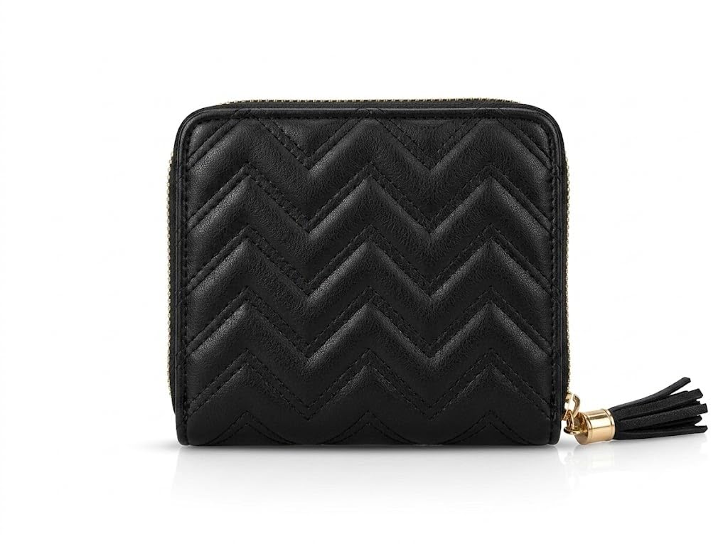 PAVILONN Women Wallet Ladies Purse PU Leather Card Holder Zip Compact Quilted Chevron Bifold Coin Cash Organizer Clutch Black Travel Fashion Girls Gift (Black)-picture-38
