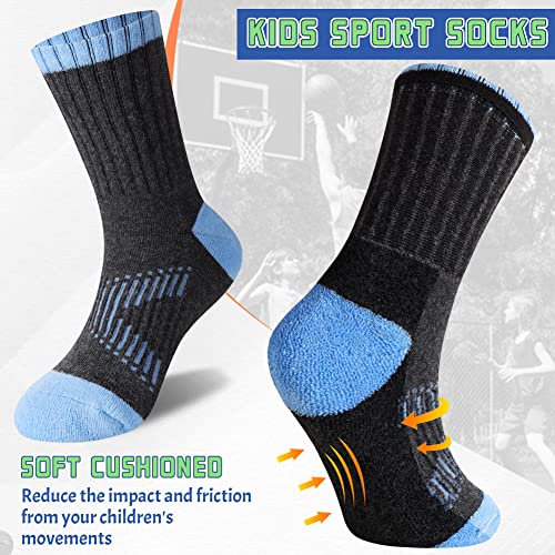 Image of SeeyAN Kids Socks Boys Crew Athletic Half Cushioned Cotton Sport Running Breathable Socks 6 Pairs