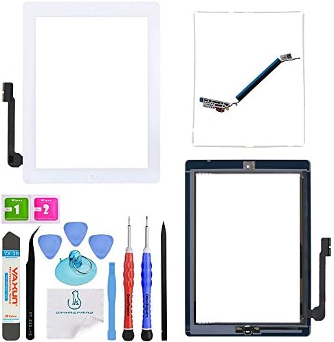OmniRepairs Glass Touch Screen Digitizer OEM Assembly Replacement with Home Button Compatible for iPad 3 (3rd Generation) with Adhesive Tape Midframe Bezel, Screen Protector and Repair Toolkit (White)