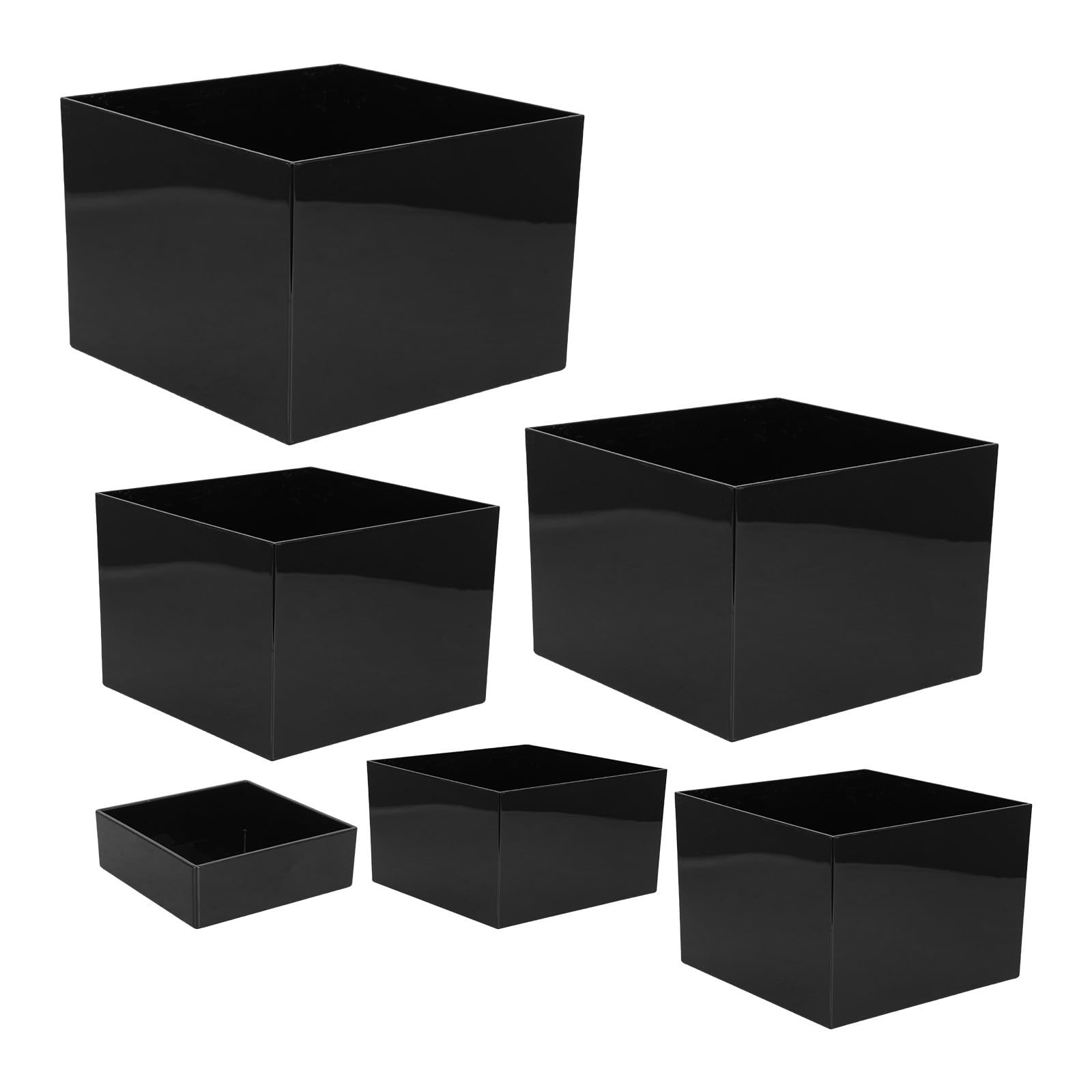 Gadpiparty Présentoirs Modulaires en Acrylique Noir 6 Pièces Cubes Carrés Creux à Cinq Faces pour Bijoux et Objets de Collection Comptoirs Direct