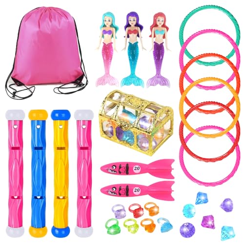 Komicea Tauchspielzeug für Kinder, 30 Stück Meerjungfrauen Pool Spielzeug Wasserspielzeug Outdoor, Schwimmbad Tauchringe...