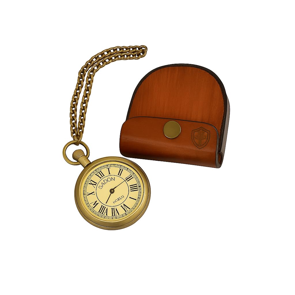 Antique Vintage Brass Pocket Watch with Leather Box Collectible Timepiece & Elegant Gift