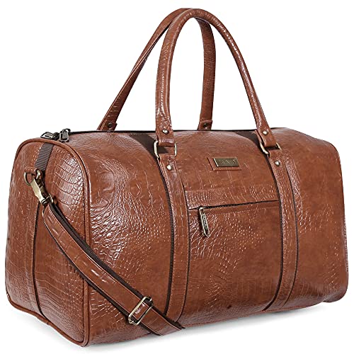 Image of ZAINTO Unisex Textured Leatherette Stylish 35 Liter Cabin Bags For Travelling In Flight 7Kg Travel Textured Leather Duffle Bags For Men And Women (Tan, 28 Cm)