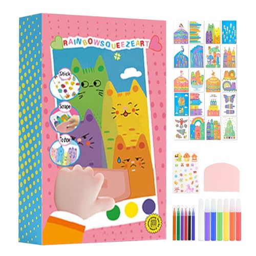 Squeegee Art - Kit de pintura para niños, arte imaginativo interactivo del, kits de dibujo para niños, materiales de tabla de rascar para niños, viajes, familia, amigos, fiesta en casa