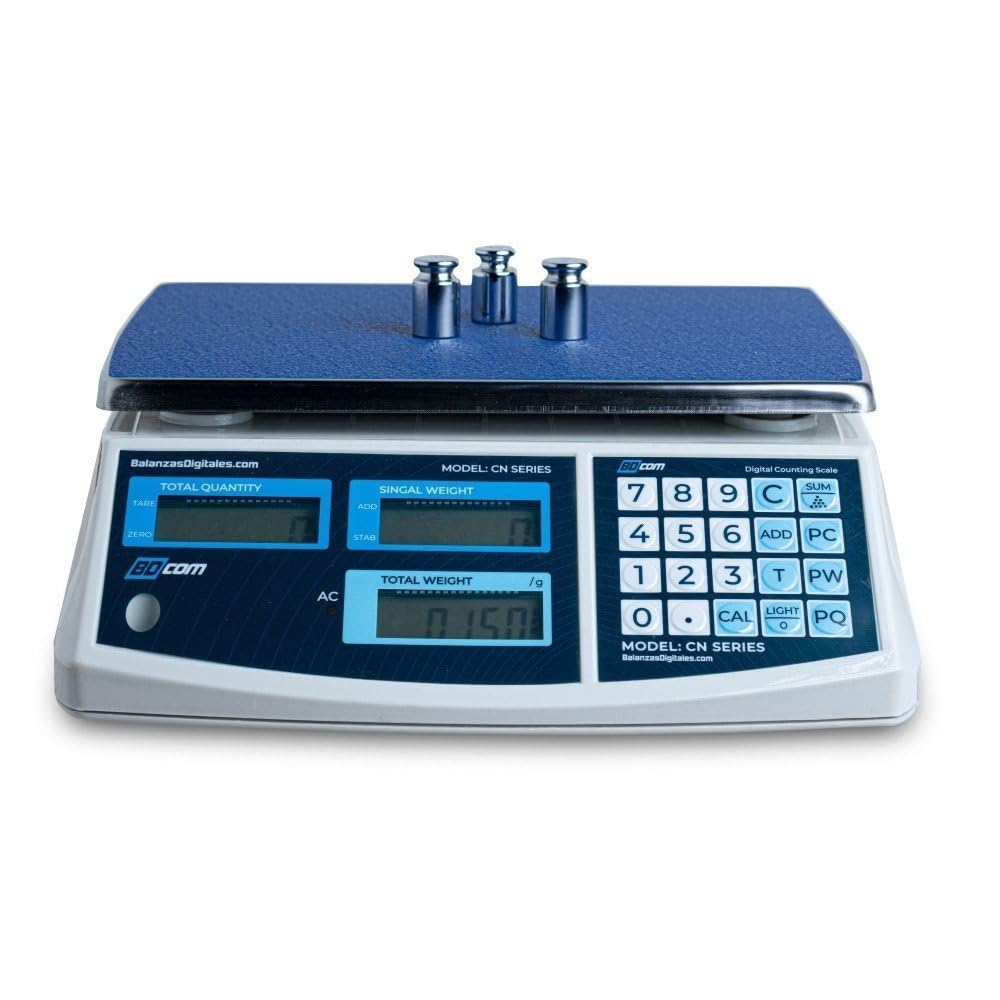 BDCOM Balanza Cuenta Piezas Industrial CN-30K 30kg x 1g Pantalla LCD Teclado Impermeable Batería Larga Duración Plato 27x19 cm