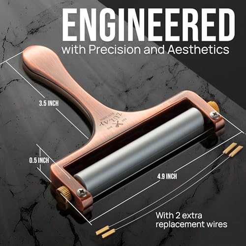 Image of Zulay Adjustable Cheese Slicer - Wire Slicer For Mozzarella, Cheddar, Gouda - Heavy Duty With 2 Extra Wires (Copper)