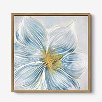 Framed Canvas Wall Art Abstract Blue Flower Canvas Prints Home Artwork Decoration for Living Room,Bedroom - 16x16 inches